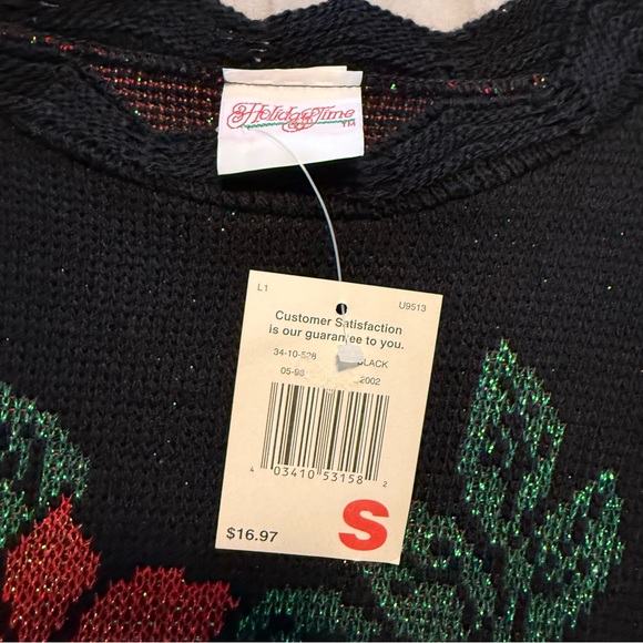 Vintage Holiday Time Poinsettia Christmas Sweater Black Metallic Small Y2K - Picture 6 of 9